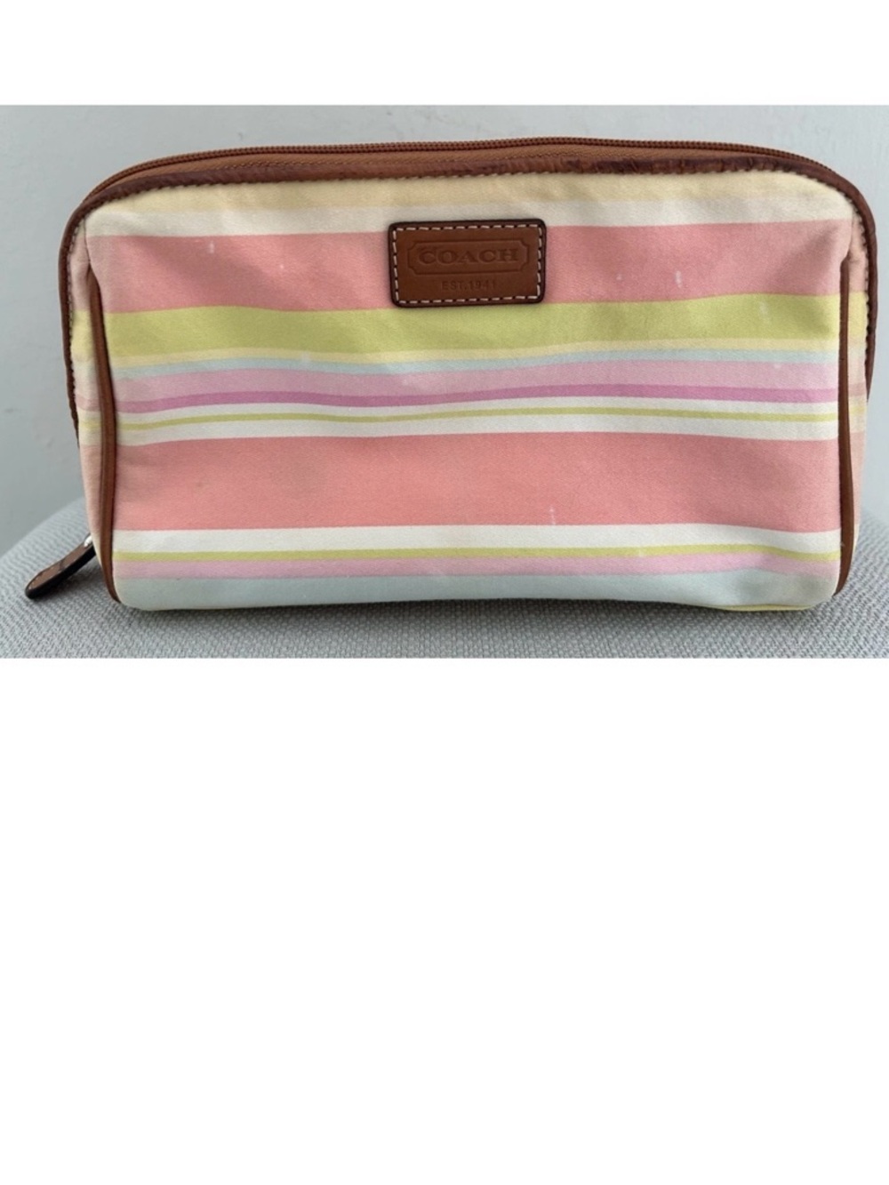 Coach Striped Canvas Pouch in Pink, Yellow and Cream